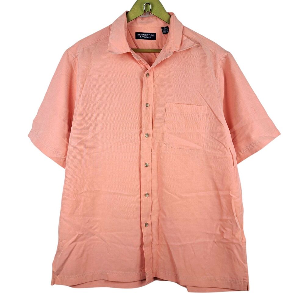 Roundtree Yorke Men Button Up Shirt Salmon Peach Color Size L Soft Modal